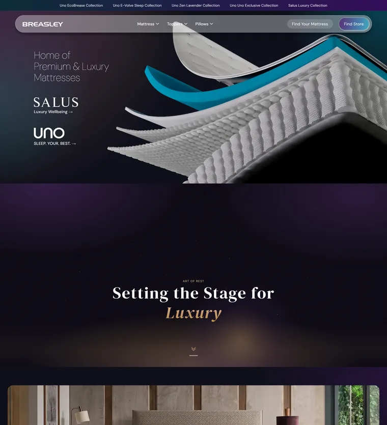 The new Breasley homepage — umbrella brand staging both Uno and Salus