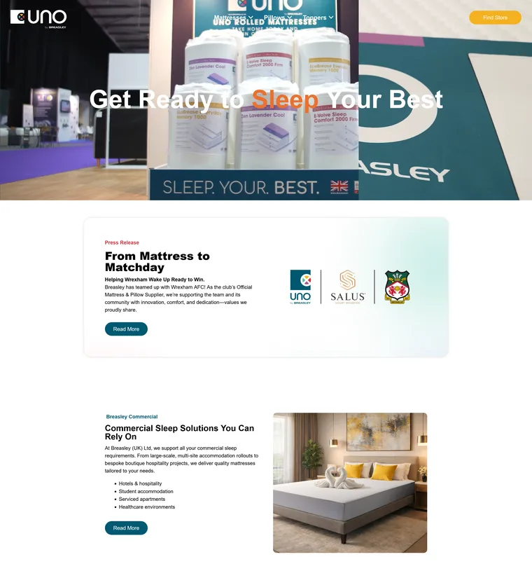 The old breasley.co.uk homepage — Uno-branded, no brand architecture