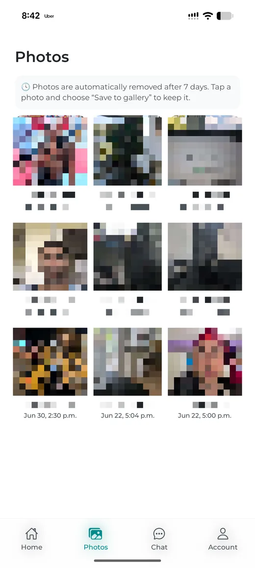 Pebblr photo gallery — photos are automatically removed after 7 days