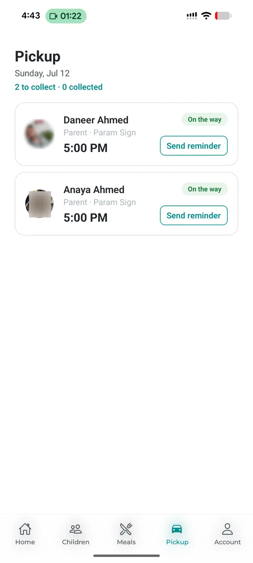 Provider view — parents marked on the way