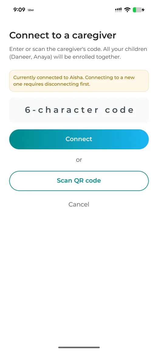 QR enrollment — parent scans the daycare's code to connect